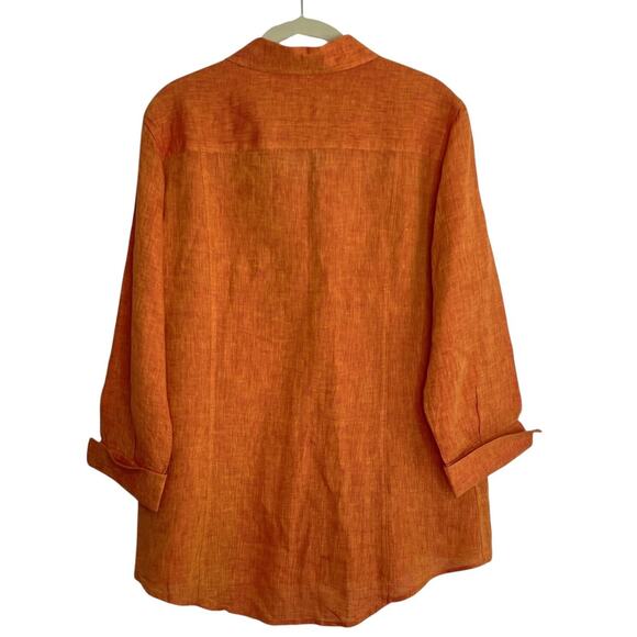 Craig Taylor Womens Linen Shirt XL Orange Bonfire Button Front 3/4 Sleeve - Picture 3 of 6